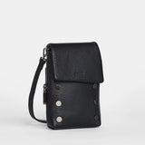 Black Hammitt VIP Mobile purse with brushed gold accents and a red zipper, featuring a sleek, compact design for everyday carry.