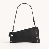 Hammitt Nash Pochette purse in black leather with silver hardware, featuring a sleek, compact design and wrist strap.