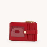 Chili red Hammitt 210 West Wallet with gold accents, featuring multiple card slots and sleek leather design.