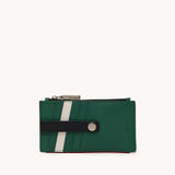 Hammitt 210 West Wallet in chili red with gold accents, showcasing its sleek leather design and compact wallet style.