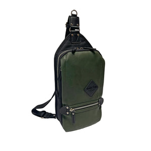 Olive green Harvest Label Sling Pack VGN with adjustable strap and multiple compartments for everyday carry.