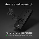 Jet black Hears high fidelity earplugs with 20dB noise reduction for comfortable hearing protection.