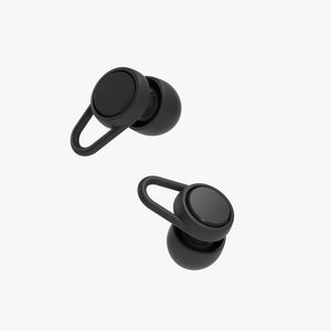 Jet black Hears high fidelity earplugs with 25dB noise reduction, designed for comfortable hearing protection and sound clarity.