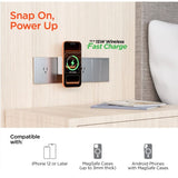 HyperGear MaxCharge 3-in-1 magnetic wireless fast charger with dual USB-C PD output, shown with connected charging cables.