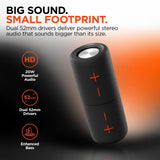 HyperGear SonicFuse dual magnetic wireless speaker in black, showing the compact design and magnetic feature for easy attachment.