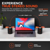 HyperGear SonicFuse dual magnetic wireless speaker showing its compact design and dual speaker setup in black.