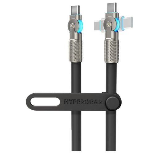 HyperGear Chunky180° 100W USB-C to USB-C rugged fast charge cable in orange, 12ft length, durable and high-power charging.