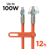 HyperGear Chunky180° 100W USB-C to USB-C rugged fast charge cable in orange, 12 feet long for quick device charging