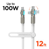 HyperGear Chunky180° 100W USB-C to USB-C rugged fast charge cable, 12ft orange cable with 180° connector for durable charging.