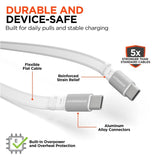 HyperGear Flexi Go 100W USB-C to USB-C retractable cable with ultra-slim, compact case, white color for fast charging and data transfer.