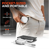 HyperGear Flexi Go 100W USB-C to USB-C retractable cable in a slim, compact case, white color for easy charging and data transfer.