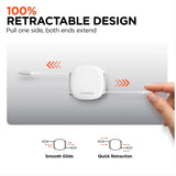 HyperGear Flexi Go 100W USB-C to USB-C retractable cable with ultra-slim, compact case in white for fast charging and data transfer.