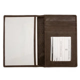 IL| Personalized brown leather passport case with ILI branding, designed to hold travel documents securely.