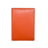 Orange leather ILI personalized passport case with embossed initials and sleek design, ideal for travel and protection.