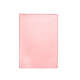 Pink leather ILI personalized passport case with embossed design, featuring a smooth texture and secure closure.