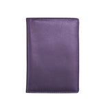 ILI personalized purple leather passport case with embossed design, holding a passport and travel documents.