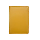 Yellow personalized leather passport case by ILI, featuring smooth leather and a sleek design for secure passport storage.