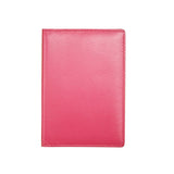 ILI personalized leather passport case in hot pink with embossed design, spacious for travel documents and passports.