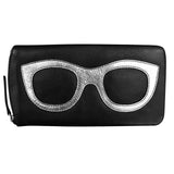 Black leather ILI eyeglass case with silver accents, designed to securely hold and protect glasses.