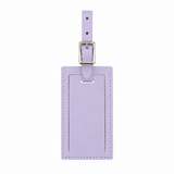Personalized leather luggage tag by Index Urban with custom engraving, made in the USA, featuring durable leather and clear identification window.
