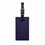 Personalized leather luggage tag by Index Urban, made in the USA, featuring a sleek design for travel identification.
