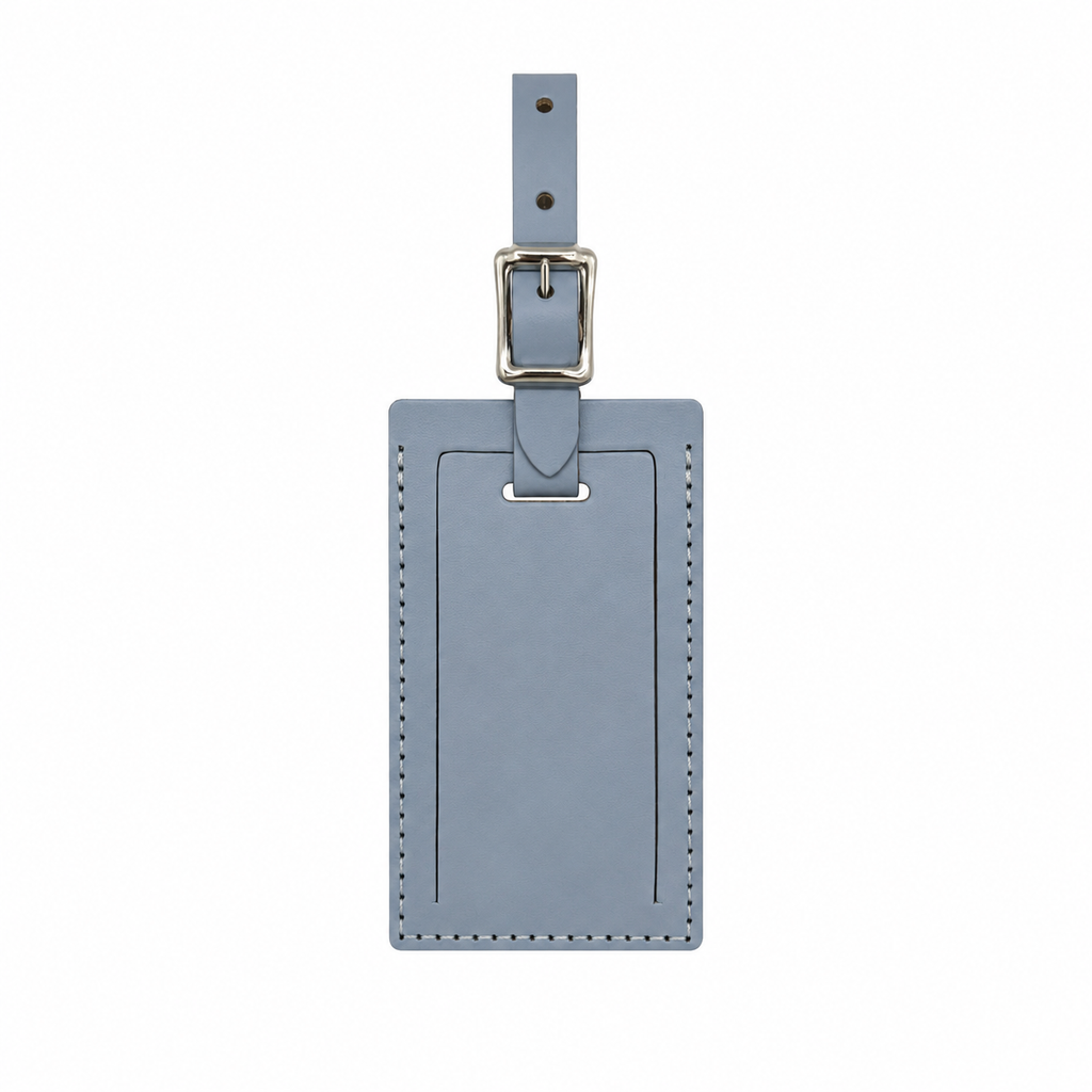 Personalized leather luggage tag by Index Urban featuring a sleek design, made in the USA, suitable for travel accessories.