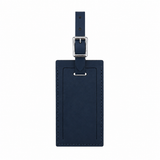 Personalized leather luggage tag by Index Urban featuring a clear ID window and adjustable strap for secure travel identification.