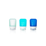 Humangear GoToob+ small silicone travel bottles set, reusable accessories for toiletries, with leak-proof design and vibrant colors.