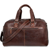 Jack Georges Classic Duffel Bag in durable leather with handles and shoulder strap, stylish and spacious for travel or gym use.