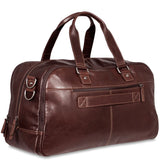 Jack Georges classic duffel bag in durable leather with sturdy handles and spacious interior for travel or weekend trips.