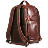 Brown Jack Georges mid-size tech backpack with multiple compartments and padded shoulder straps, designed for everyday use.