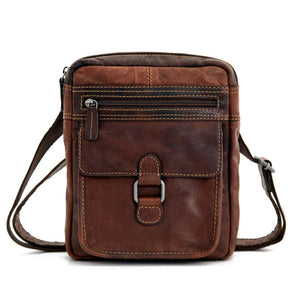 Brown Jack Georges Voyager Collection crossbody bag with adjustable strap and multiple compartments, stylish and functional.