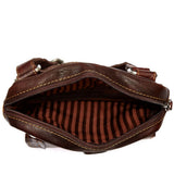 Brown Jack Georges Voyager Collection crossbody bag with adjustable strap and multiple compartments, stylish and functional.