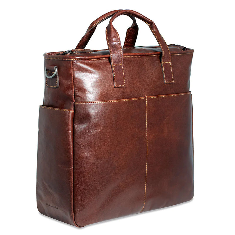 Jack Georges Voyager Collection North/South tote bag in premium leather, featuring sleek handles and spacious interior.