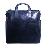 Jack Georges Voyager Collection North/South Tote in leather, showing the spacious interior and sleek black exterior.