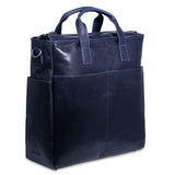 Jack Georges Voyager Collection North/South Tote bag in brown leather with dual handles and spacious interior.