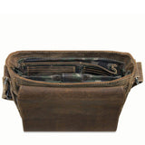 Jack Georges Arizona Crossbody Messenger Bag in brown leather with adjustable strap and multiple compartments.