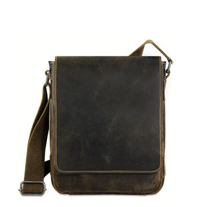 Jack Georges Arizona crossbody messenger bag with adjustable strap, leather exterior, and multiple compartments for organization.