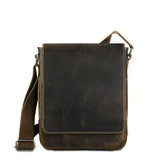 Jack Georges Arizona crossbody messenger bag with adjustable strap, leather exterior, and multiple compartments for organization.