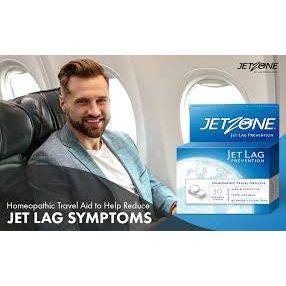 Jet Zone Jet Lag Prevention supplement bottle with label, designed to help reduce jet lag symptoms during travel.