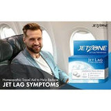 Jet Zone Jet Lag Prevention supplement bottle with label, designed to help reduce jet lag symptoms during travel.