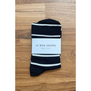 Black Le Bon Shoppe Wally Socks featuring bold striped pattern and comfortable knit fabric for casual wear