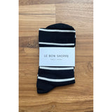 Black Le Bon Shoppe Wally Socks featuring bold striped pattern and comfortable knit fabric for casual wear