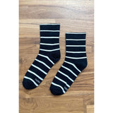 Black Le Bon Shoppe Wally Socks with bold stripe pattern and comfortable knit, perfect for casual wear.