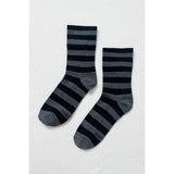 Black Le Bon Shoppe Wally Socks featuring bold striped pattern and comfortable knit fabric.