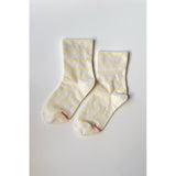 Black Le Bon Shoppe Wally Socks with striped pattern and ribbed cuff, made from soft, comfortable fabric.