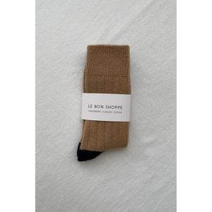 Cream-colored Le Bon Shoppe Classic Cashmere Socks displayed on a neutral background, highlighting soft, cozy cashmere fabric.