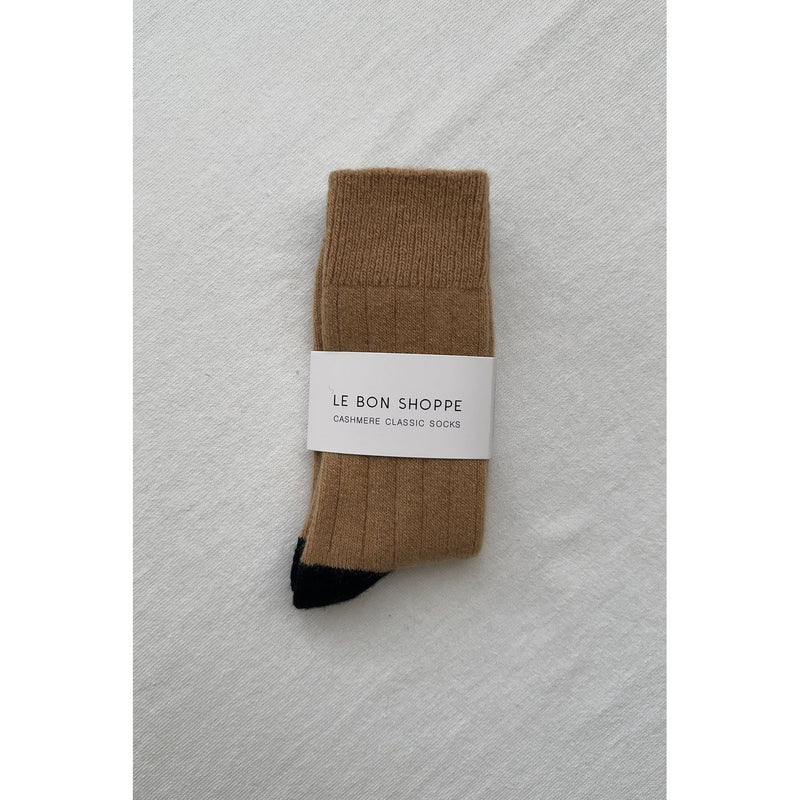 Cream-colored Le Bon Shoppe Classic Cashmere Socks displayed on a neutral background, highlighting soft, cozy cashmere fabric.
