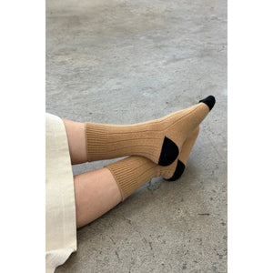 Le Bon Shoppe classic cashmere socks in camel color, soft and cozy, perfect for comfortable winter wear.