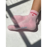 Le Bon Shoppe embroidered collection socks featuring red heart design, soft fabric, and classic crew length for comfortable wear.